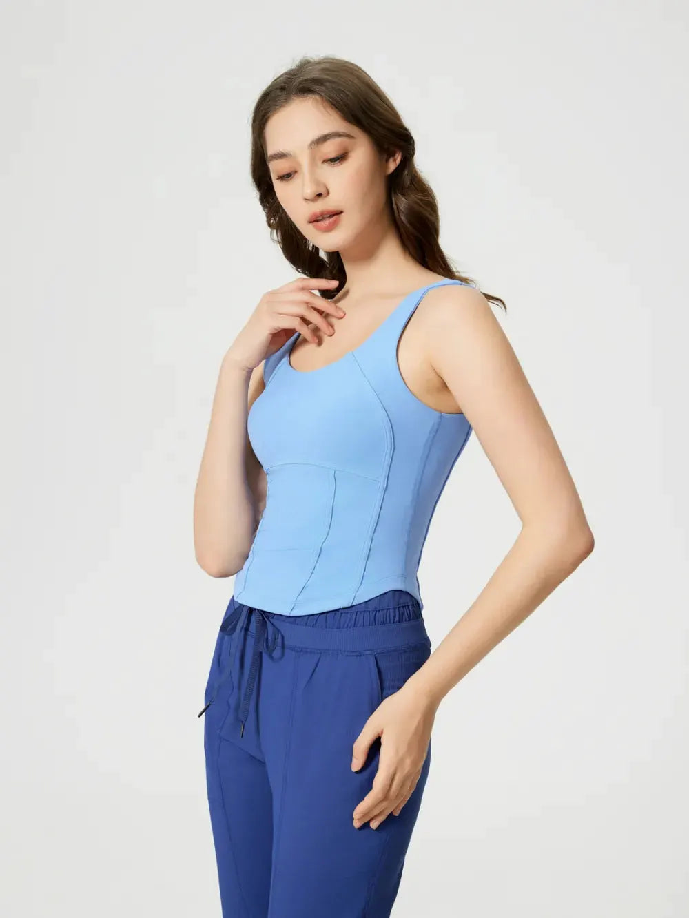 Millennia Round Neck Wide Strap Active Tank with Detachable Chest Pads by Millennia