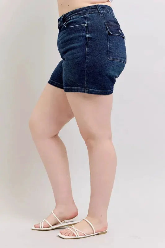 Judy Blue Full Size High Waist Back Flap Pocket Denim Shorts Plus Size by Judy Blue