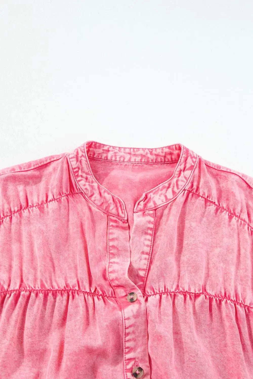Ruffled Short Sleeve Buttoned Denim Mini Dress by Partner Label