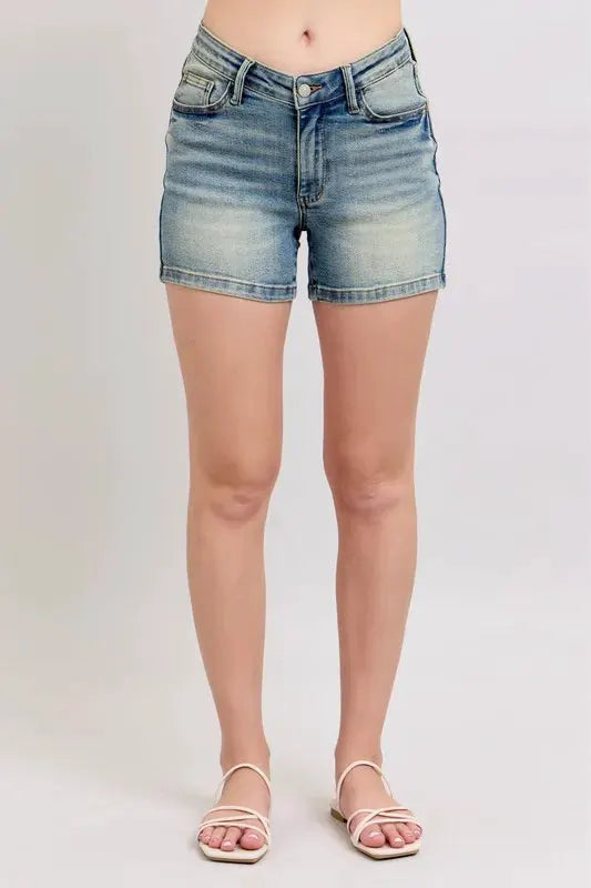 Judy Blue Full Size V-Front Vintage Wash Shorts Plus Size by Judy Blue