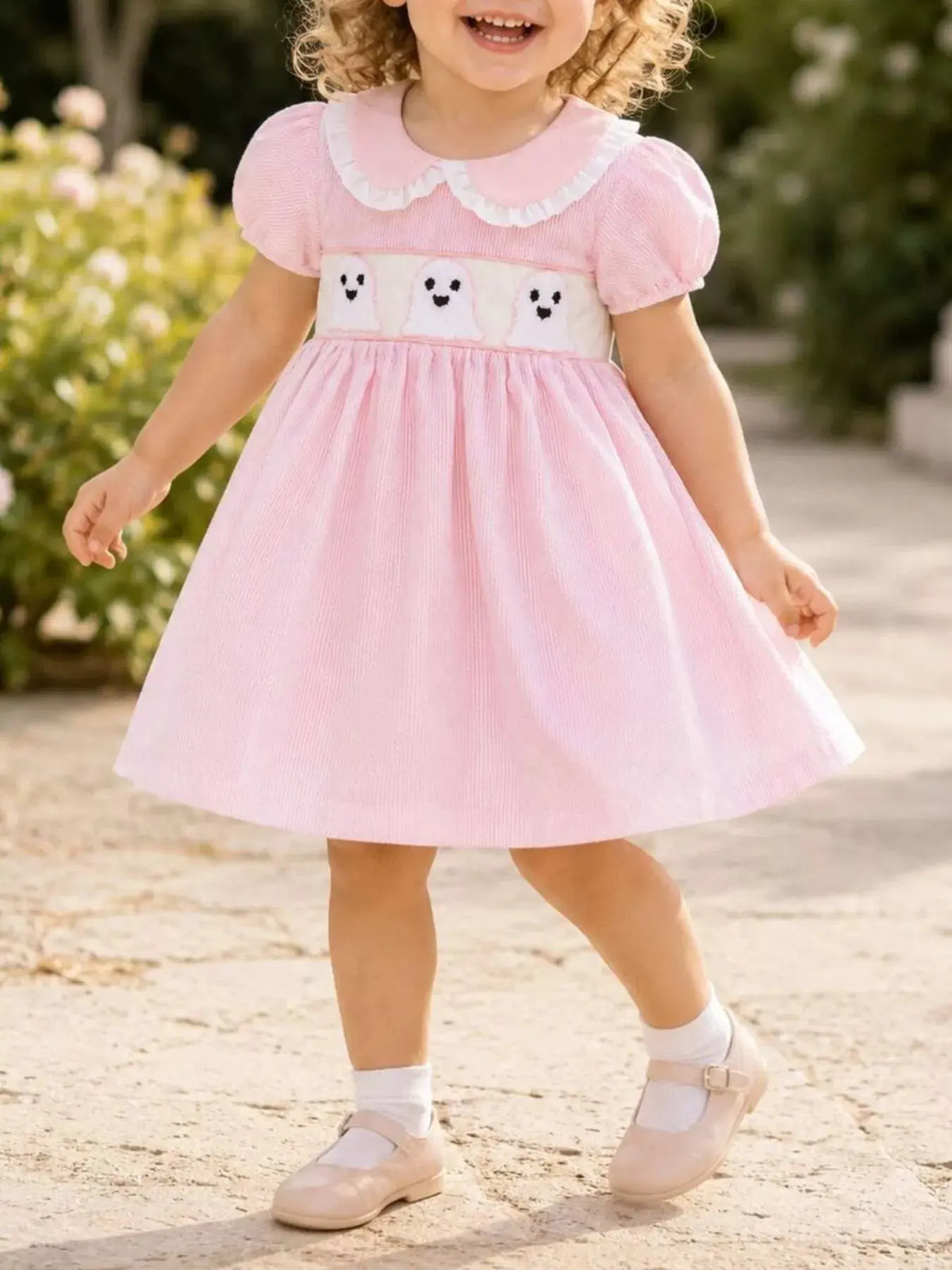 Children's Halloween Ghost Smocked Gingham Dress by Trendsi