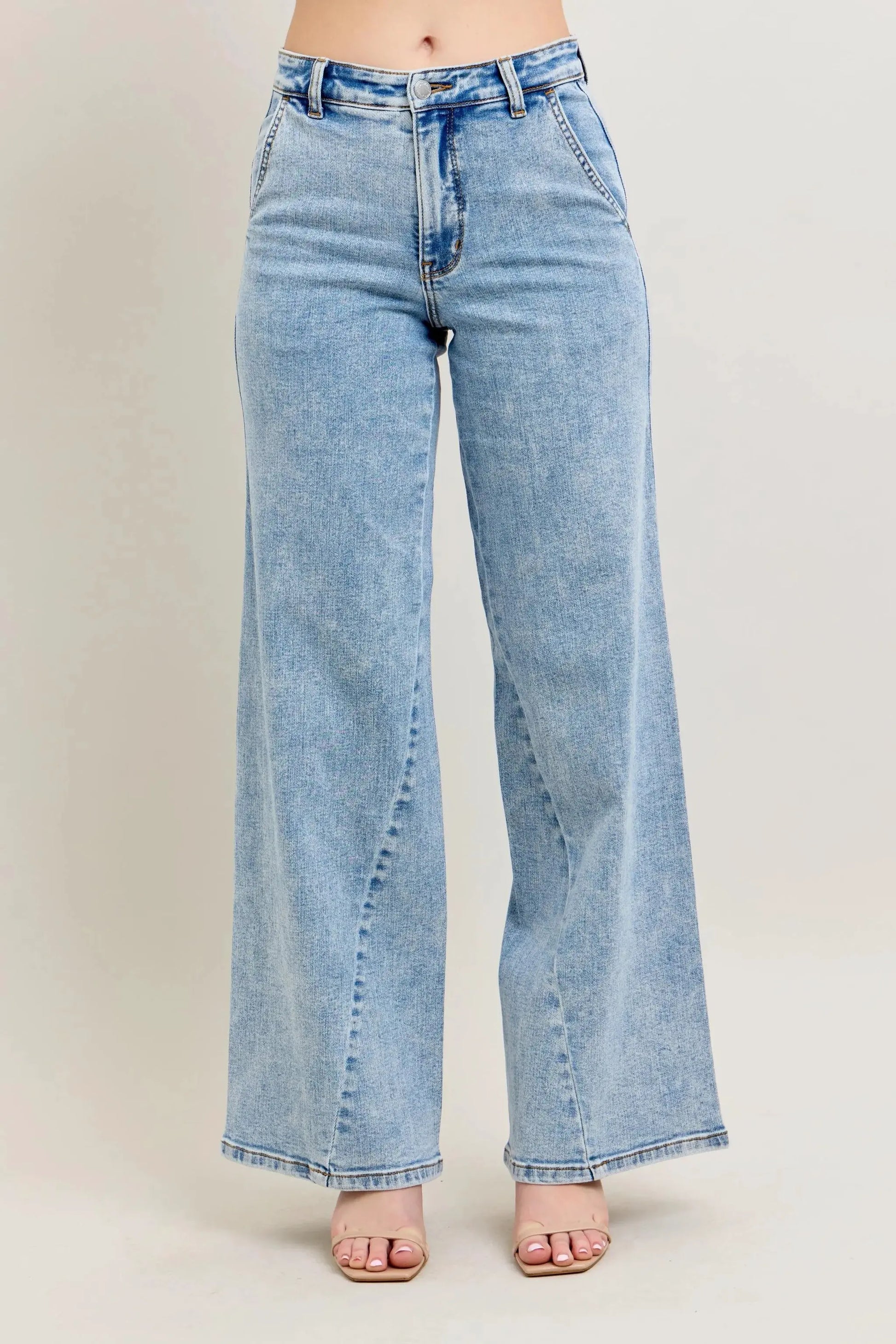 Judy Blue Full Size High Waist Wide Leg Jeans with Skewed Inseam Plus Size by Judy Blue