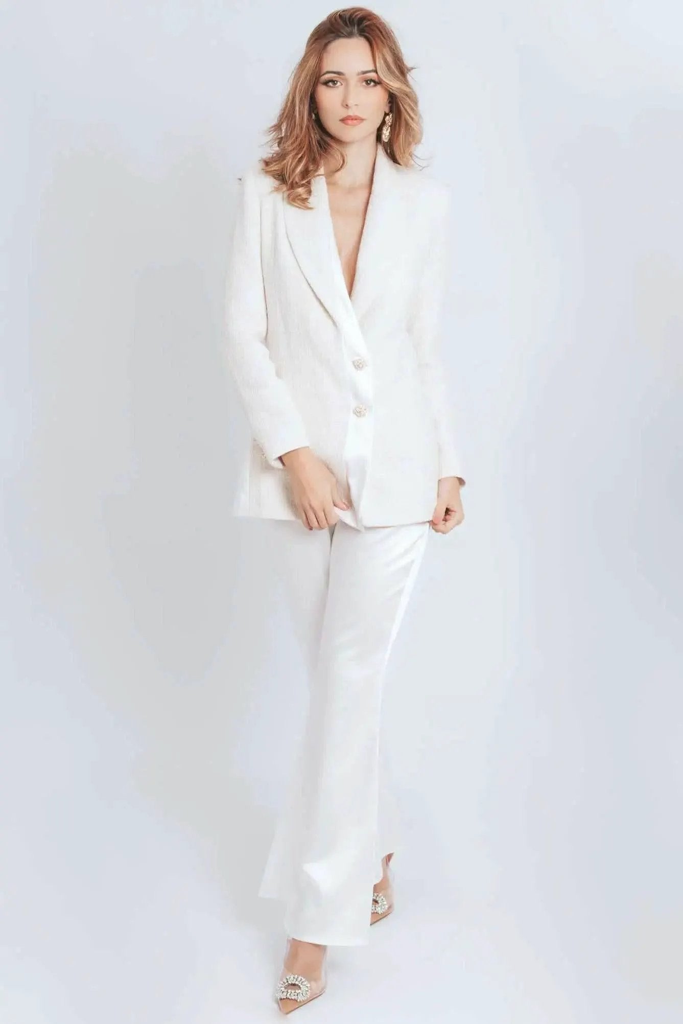 Call Me Coco Diamond Aquamarine Tweed Blazer by Akalia