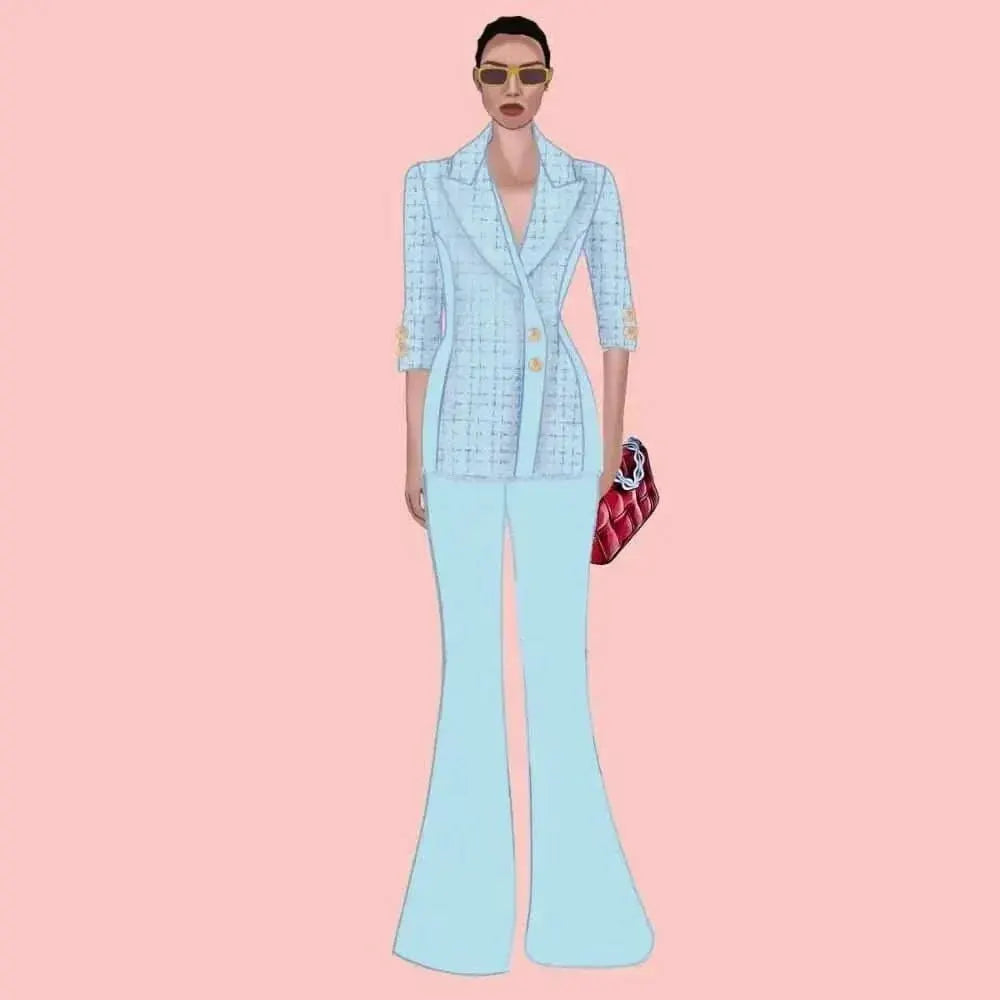 Call Me Coco Diamond Aquamarine Tweed Blazer by Akalia