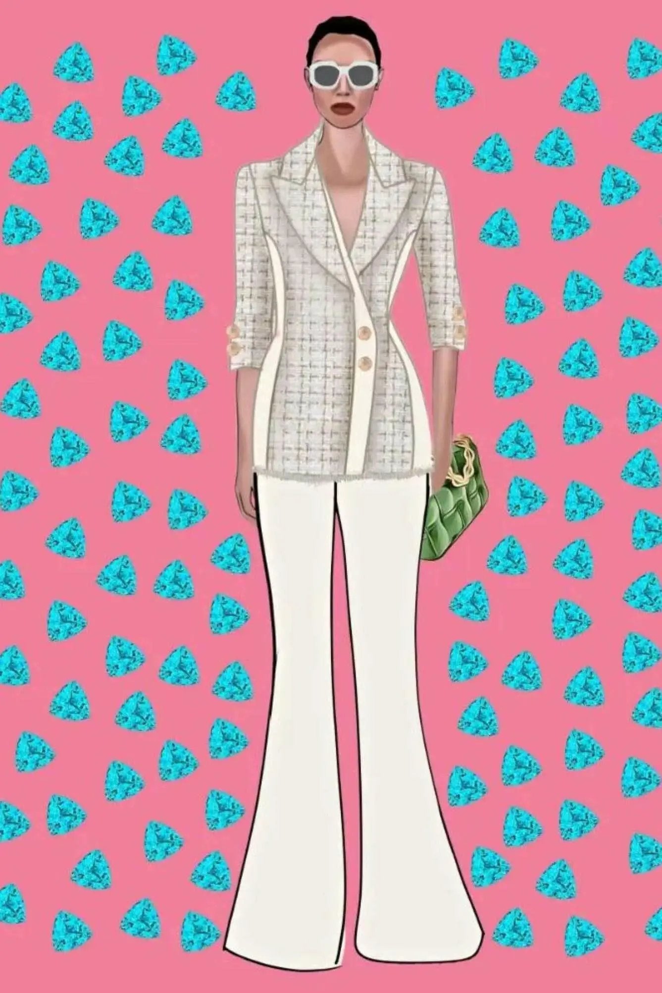 Call Me Coco Diamond Aquamarine Tweed Blazer by Akalia