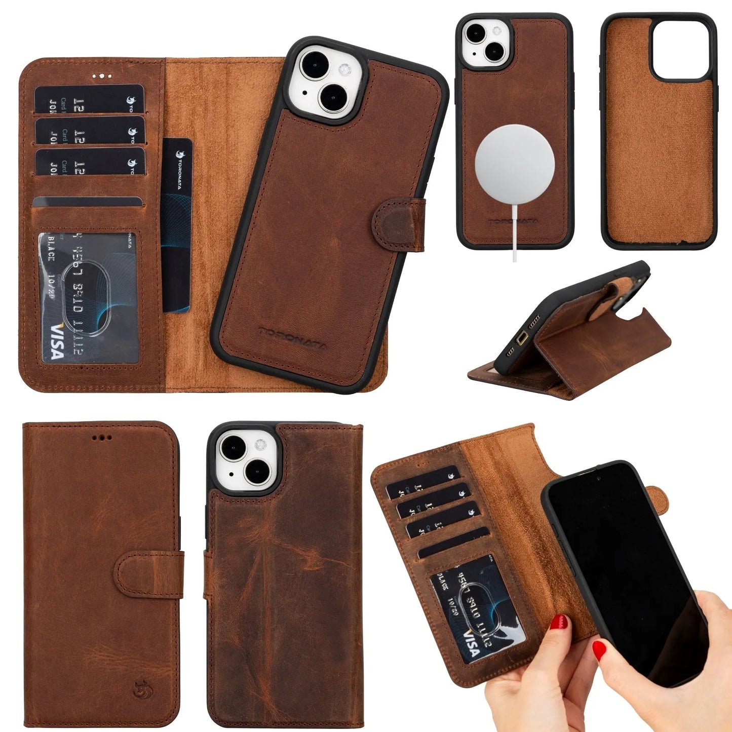 Casper Leather iPhone 15 Wallet Case | Detachable MagSafe Compatible RFID Protection by TORONATA