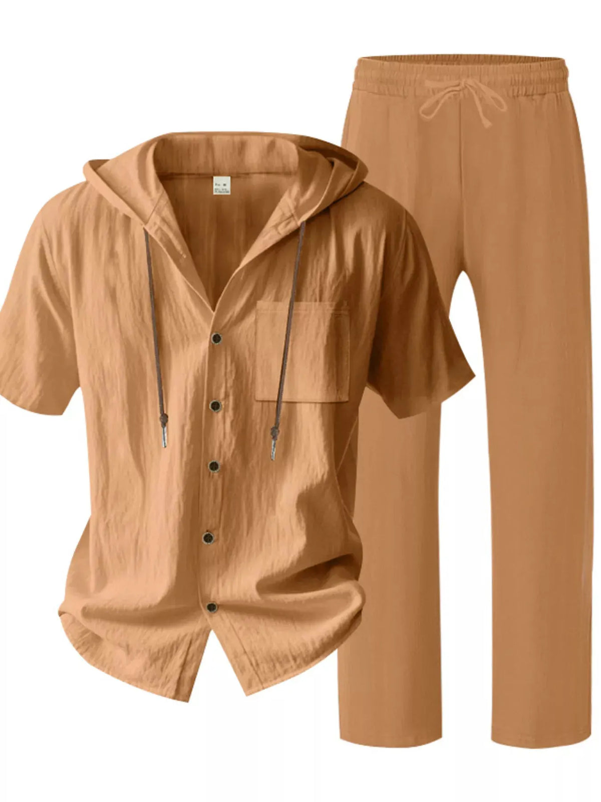 Men's Full Size Casual Hooded Short Sleeve Shirt and Pants Two-Piece Set Plus Size by Trendsi