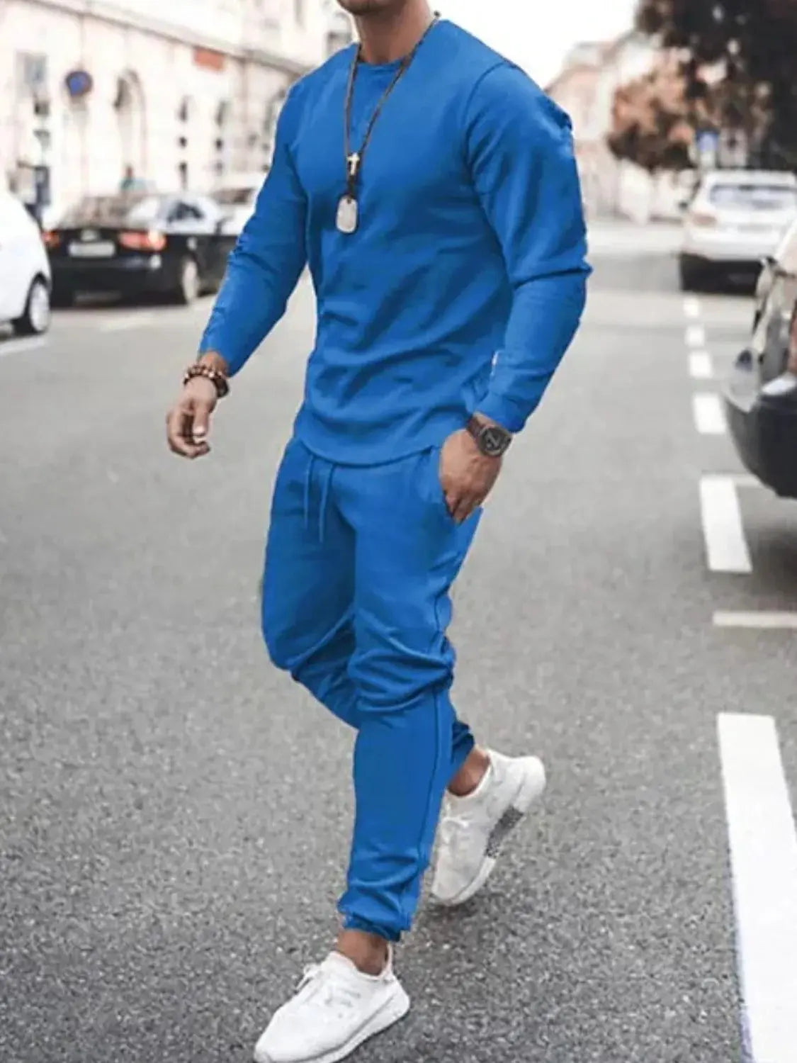 Men's Full Size Round Neck Long Sleeve Top and Pants Set Plus Size by Trendsi