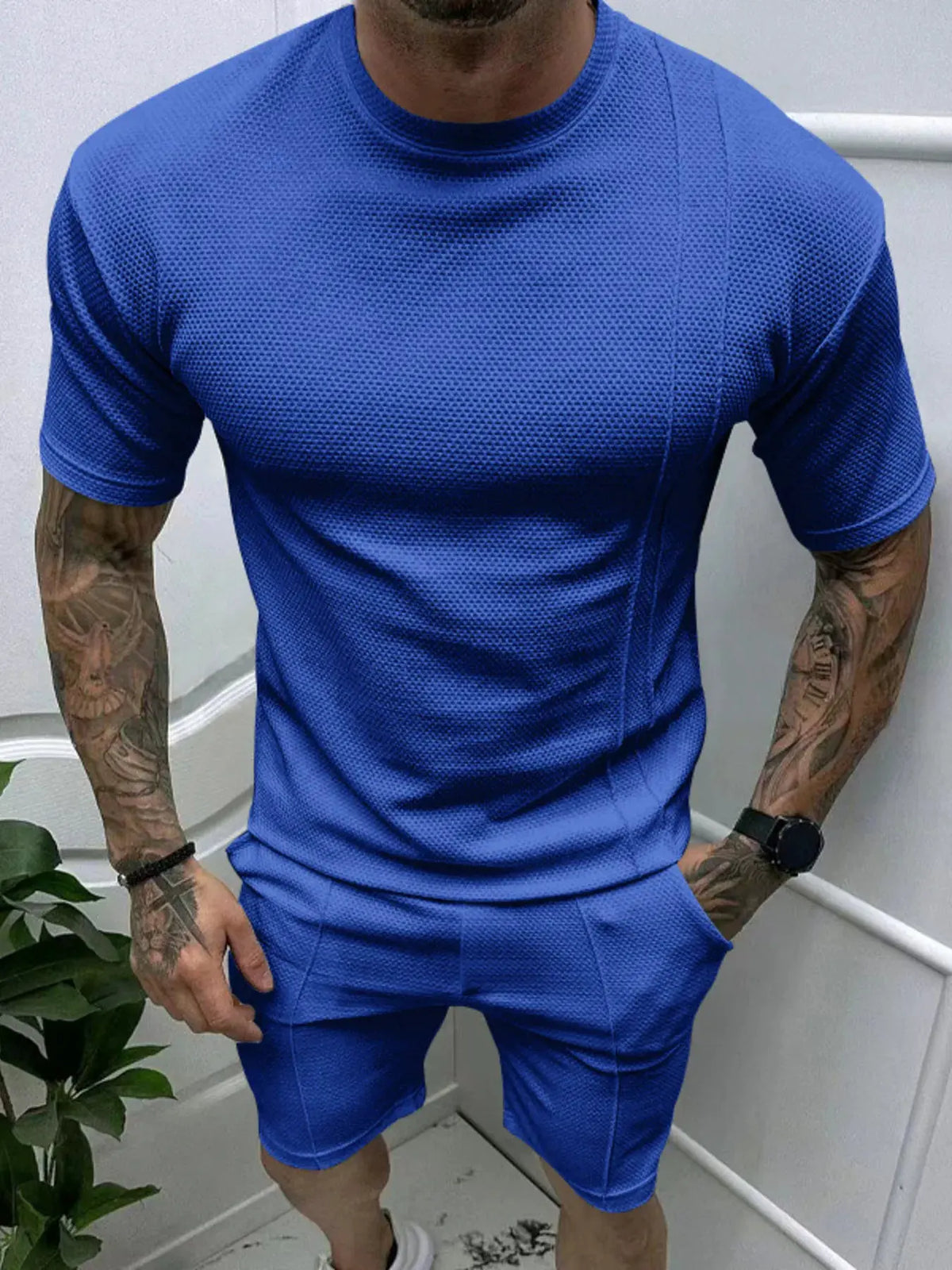 Men's Full Size Round Neck Tee and Shorts Set Plus Size by Partner Label
