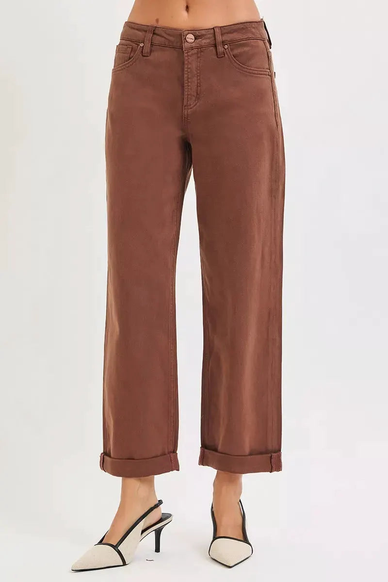 RISEN Full Size Tummy Control Mid Rise Ankle Barrel Baggy Plus Size by RISEN
