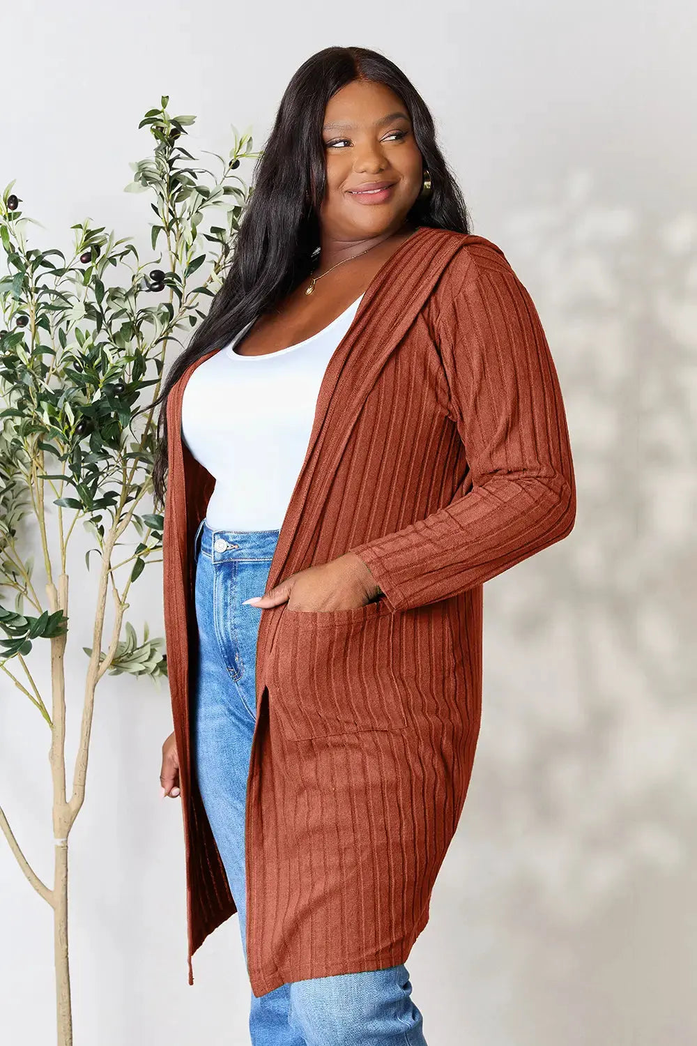 Basic Bae Full Size Hooded Sweater Cardigan by Basic Bae