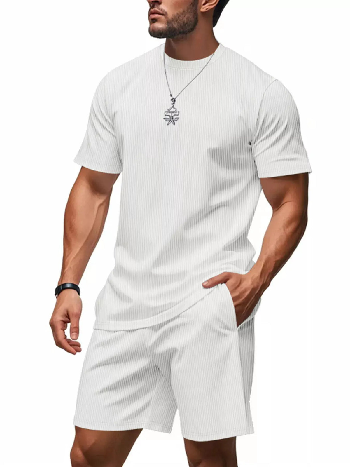Men's Full Size Casual Striped Top and Shorts Set Plus Size by Trendsi