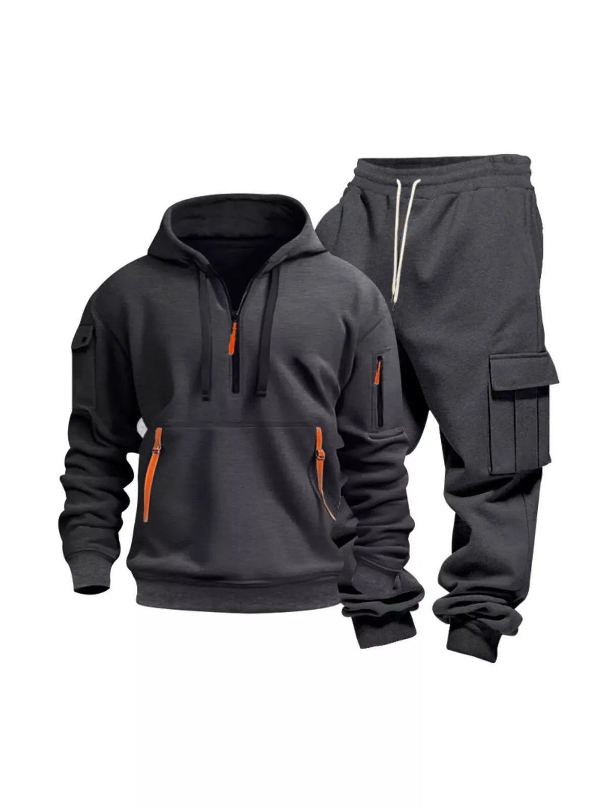 Men's Full Size Half Zip Hoodie and Cargo Pants Set Plus Size by Trendsi