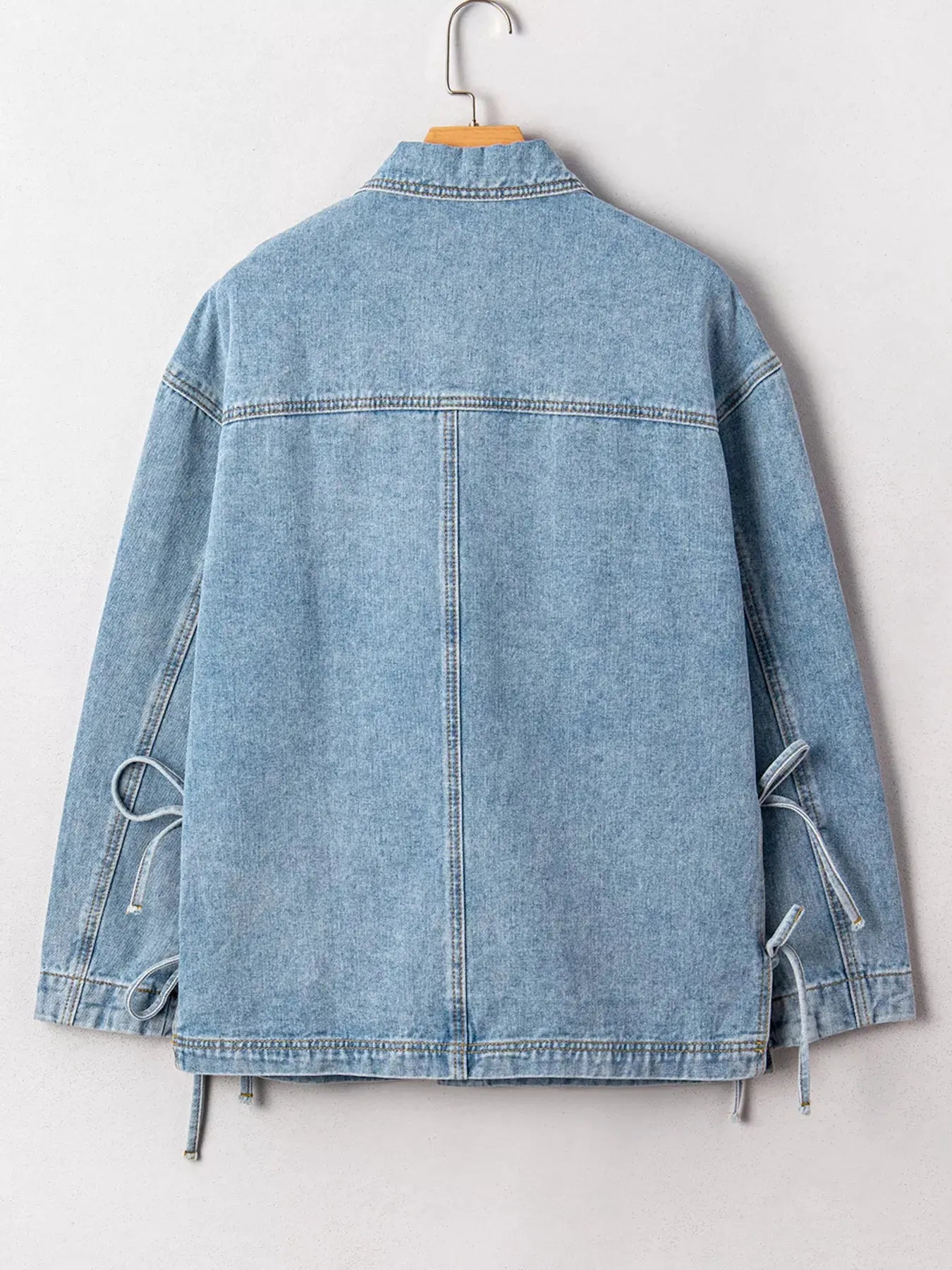 Patched Pockets Side Tie Denim Jacket by Partner Label
