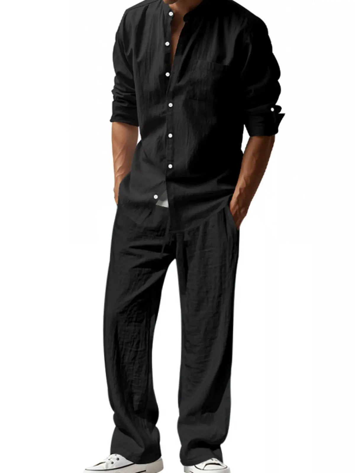 Men's Full Size Casual Button Up Shirt and Pants Plus Size by Trendsi