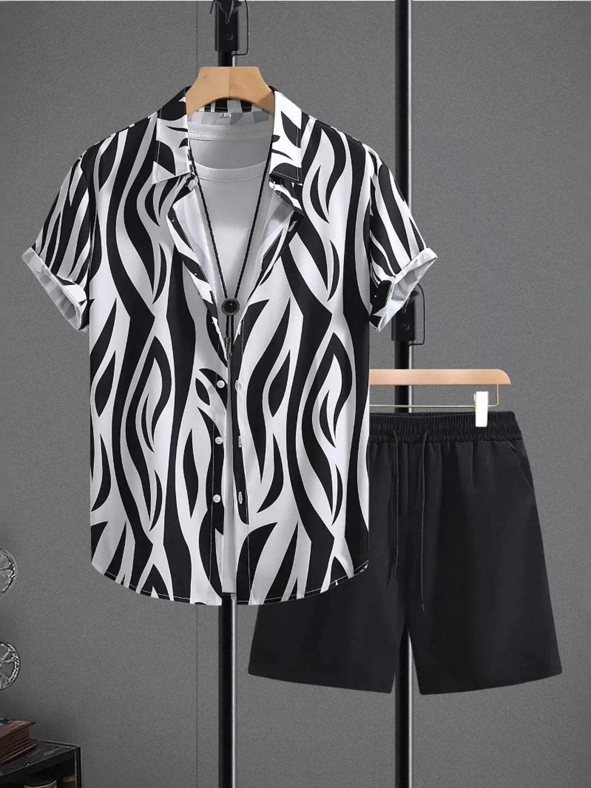 Men's Zebra Print Short Sleeve Shirt and Shorts Set by Trendsi