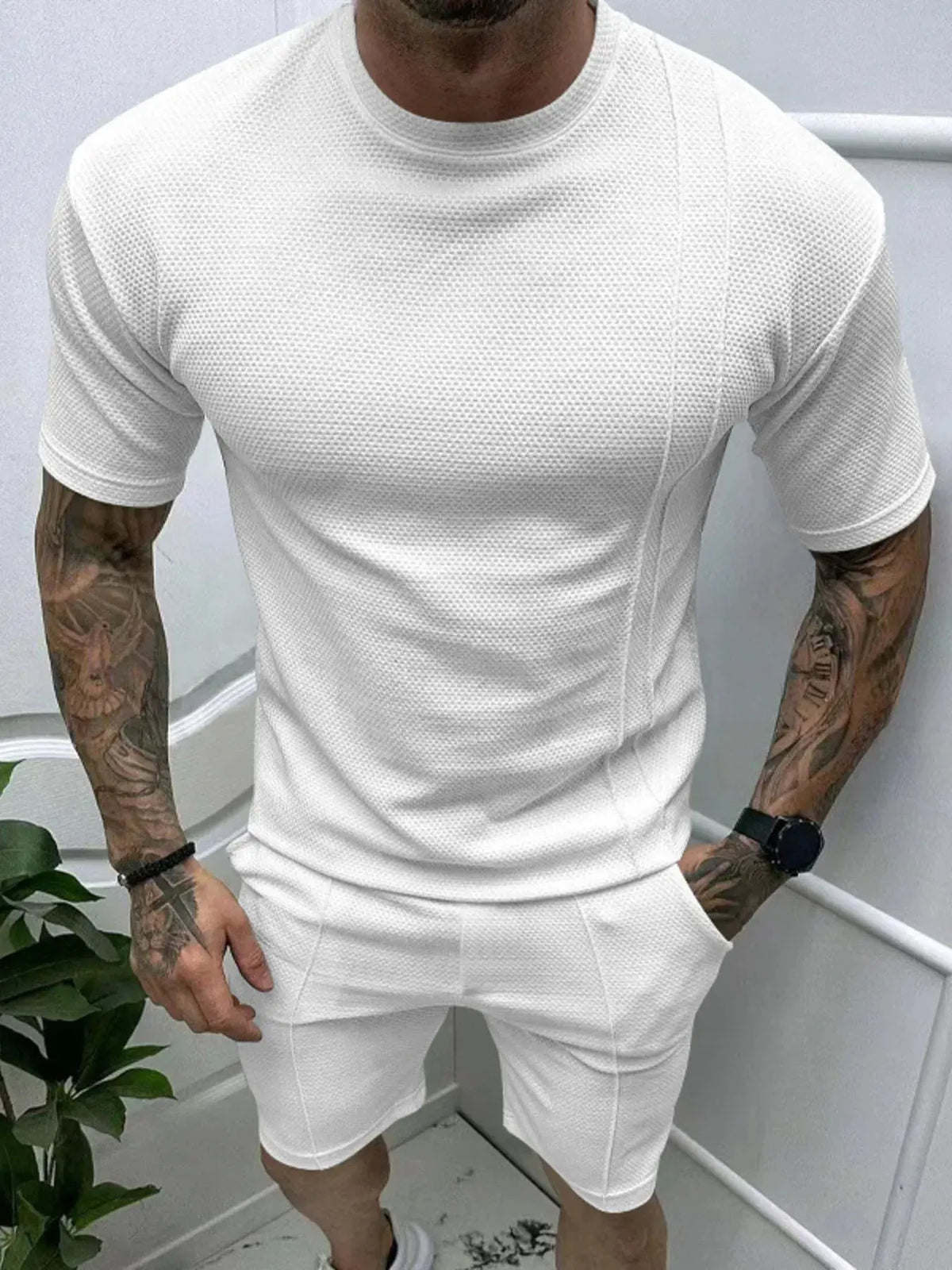 Men's Full Size Round Neck Tee and Shorts Set Plus Size by Partner Label