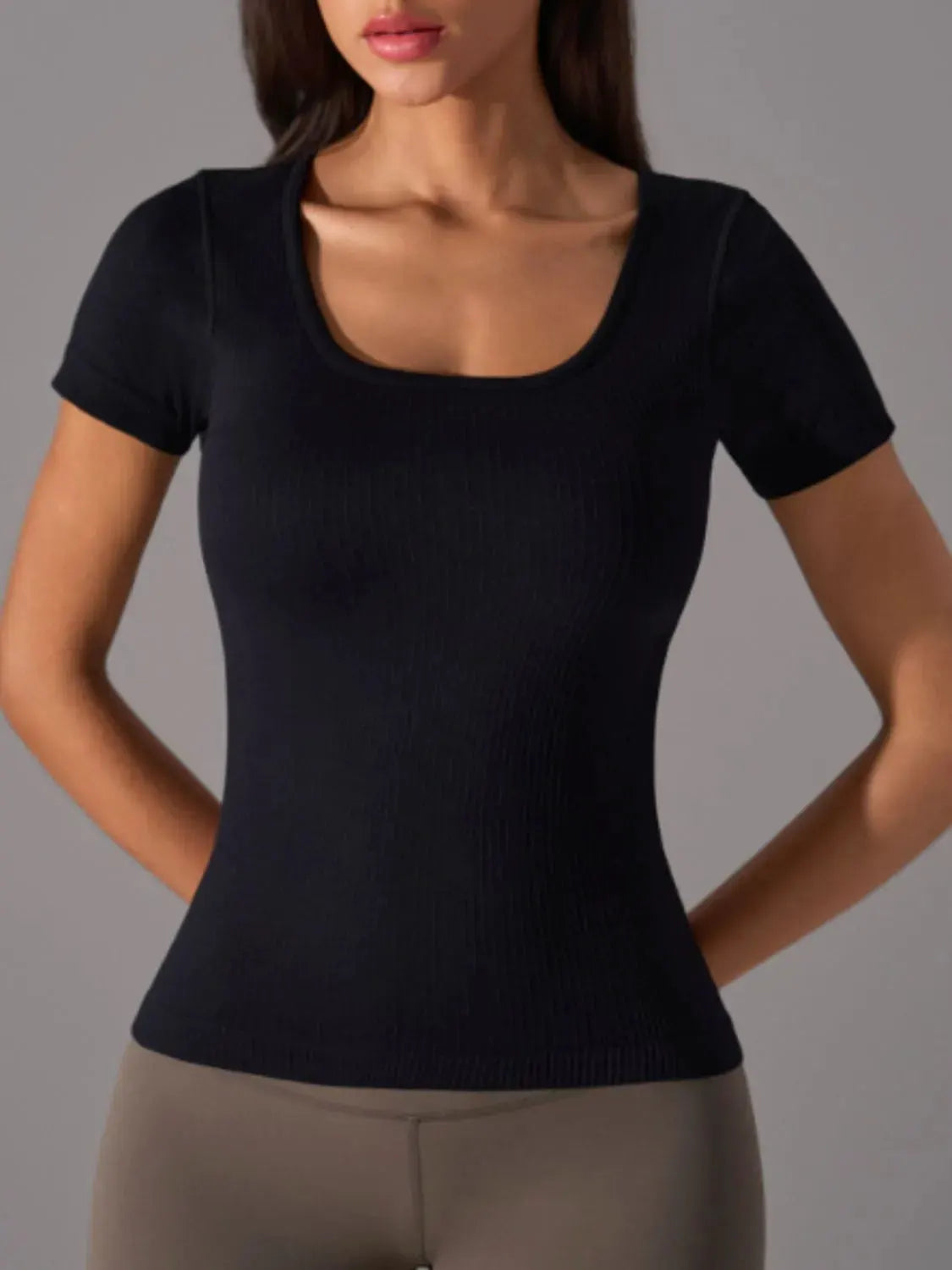Square Neck Active T-Shirt with Detachable Chest Pads by Partner Label