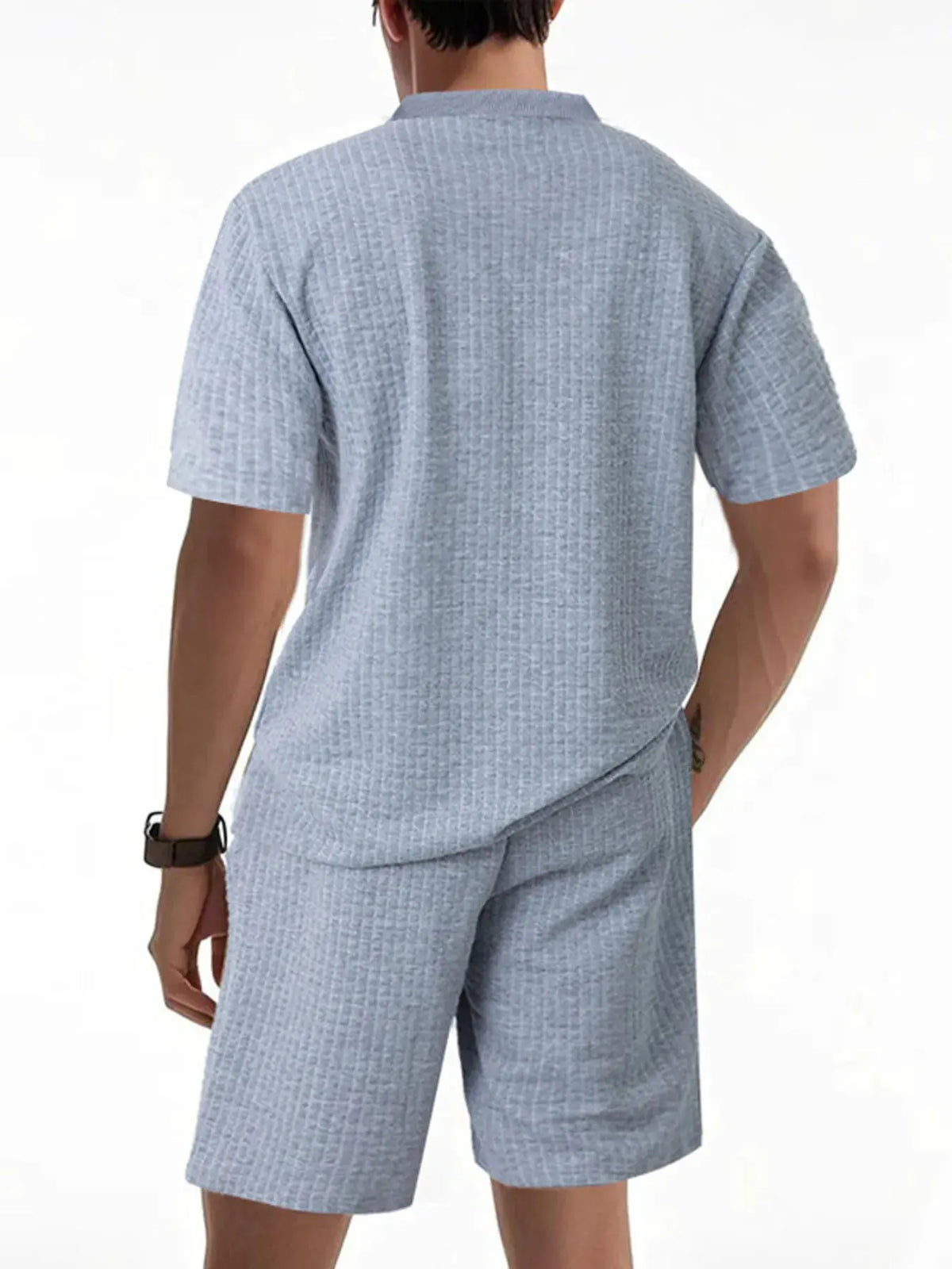 Men's Full Size Textured Round Neck Top and Shorts Set Plus SIze by Trendsi