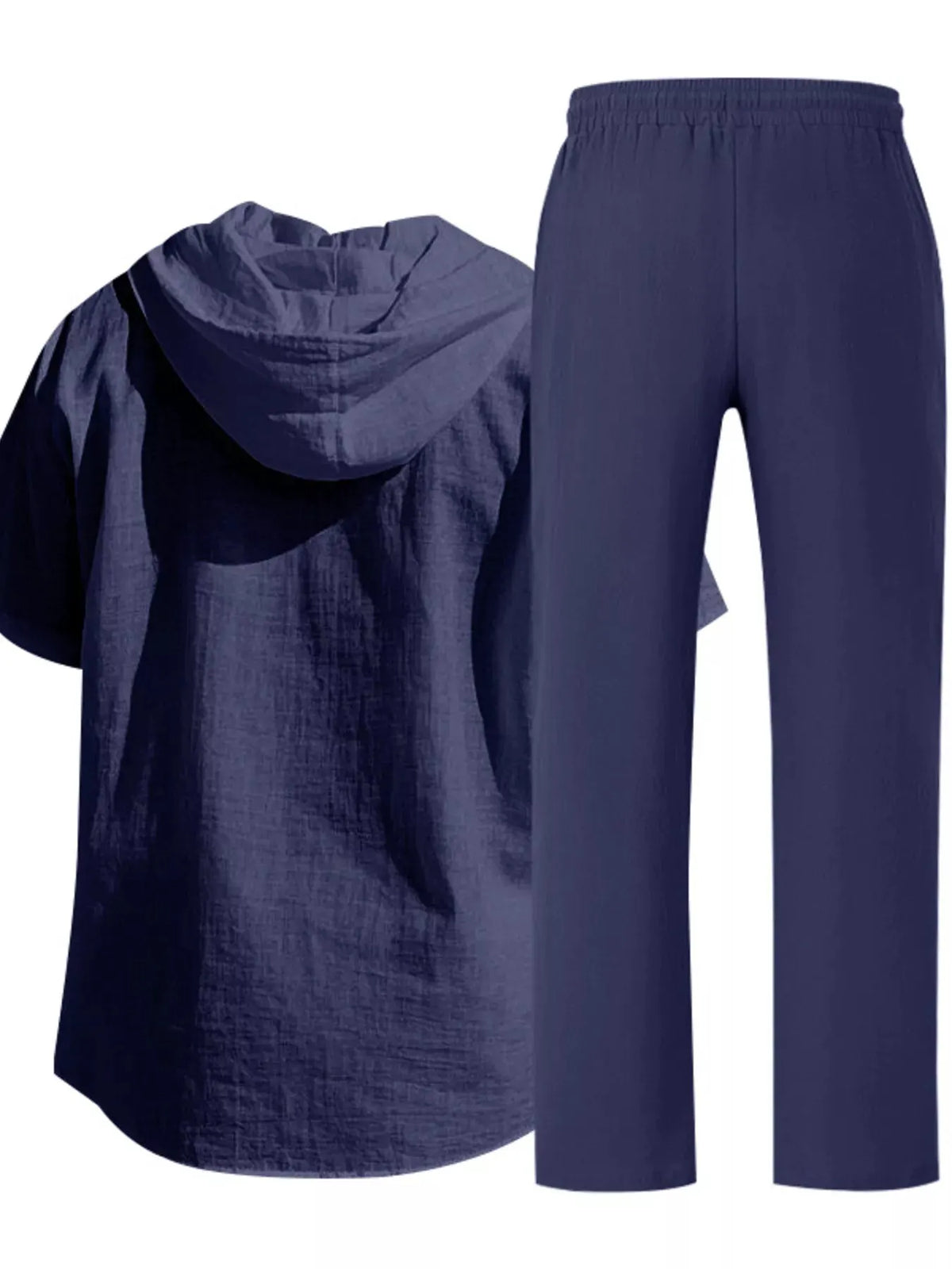Men's Full Size Casual Hooded Short Sleeve Shirt and Pants Two-Piece Set Plus Size by Trendsi
