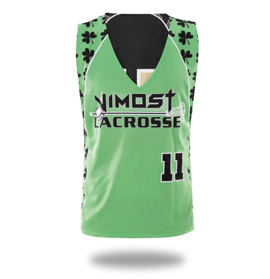Custom Black Green Clover Lacrosse Pinnies and Shorts by Vimost Sportswear