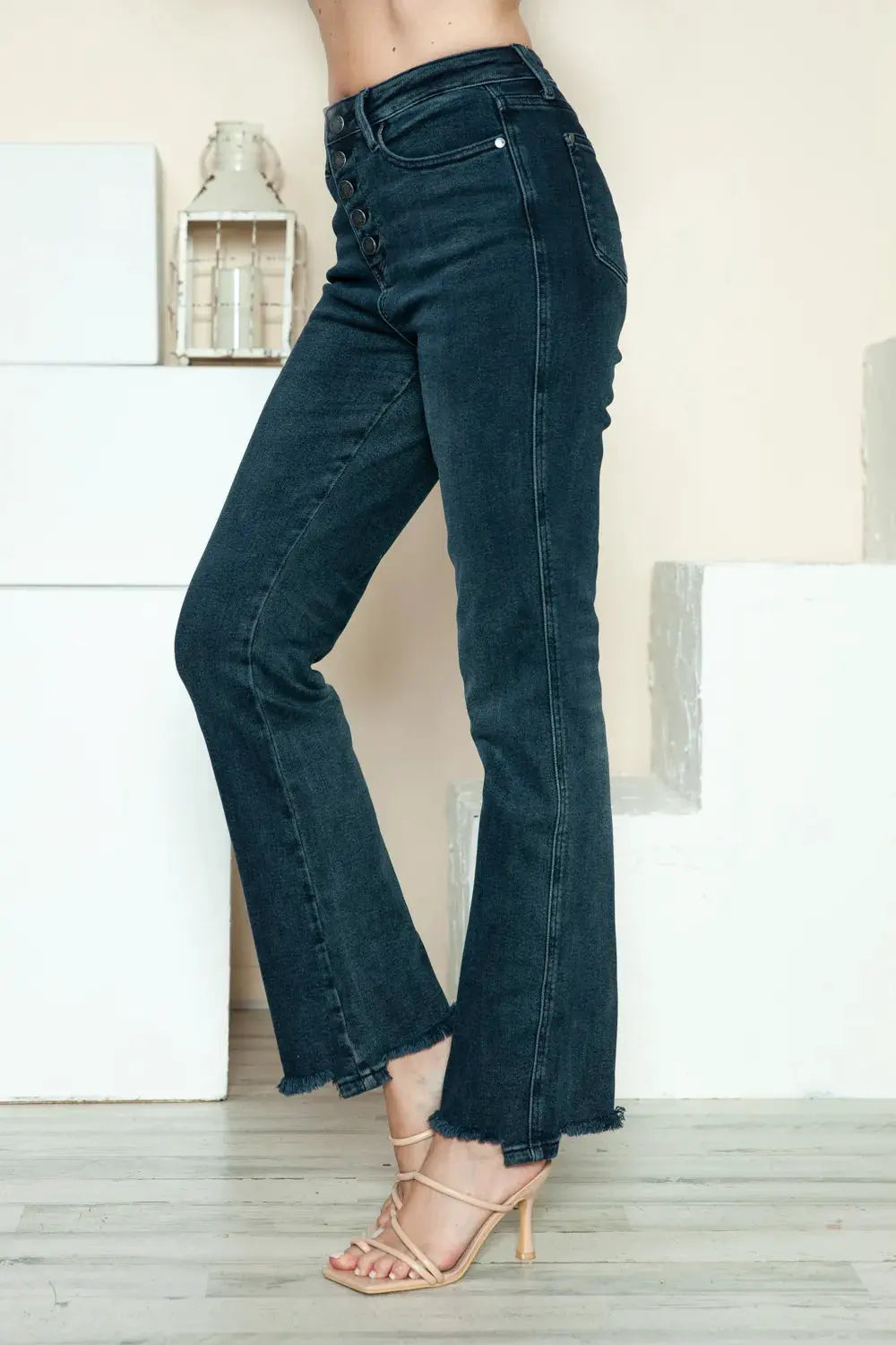 Judy Blue Full Size Button Fly Hem Destroy Straight Jeans by Judy Blue