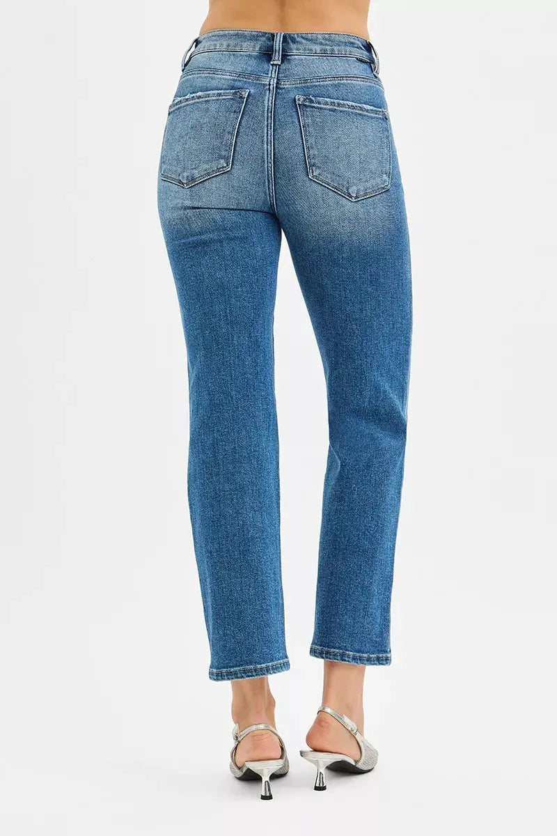 RISEN Tummy Control High Rise Crop Straight Jeans by RISEN