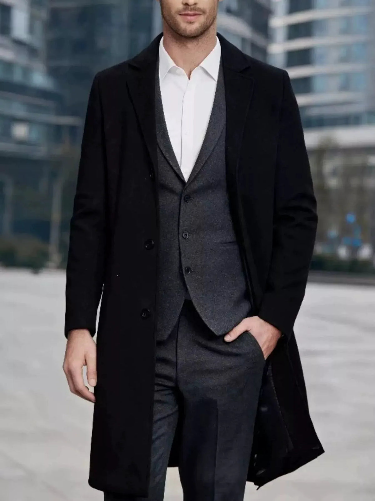 Men's Plus Size Slim-Fit Lapel Collar Overcoat by Trendsi
