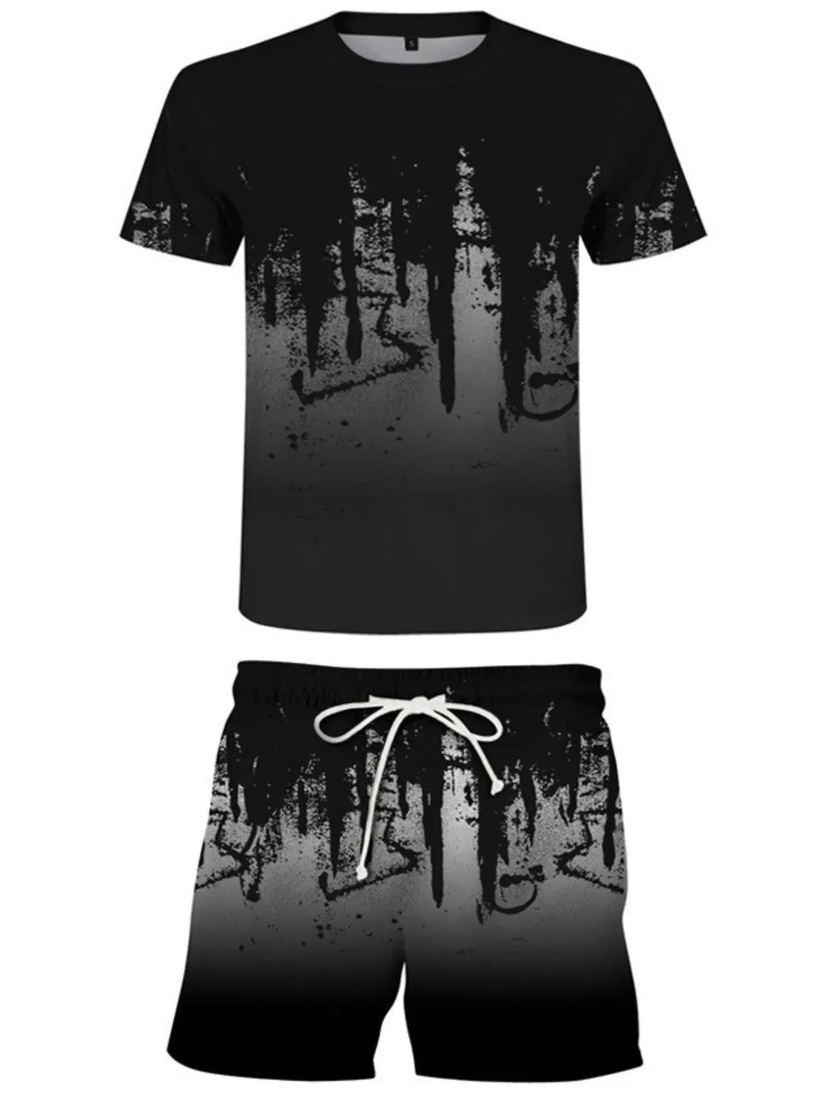 Men's Full Size Printed Short Sleeve Tee and Shorts Set Plus Size by Trendsi