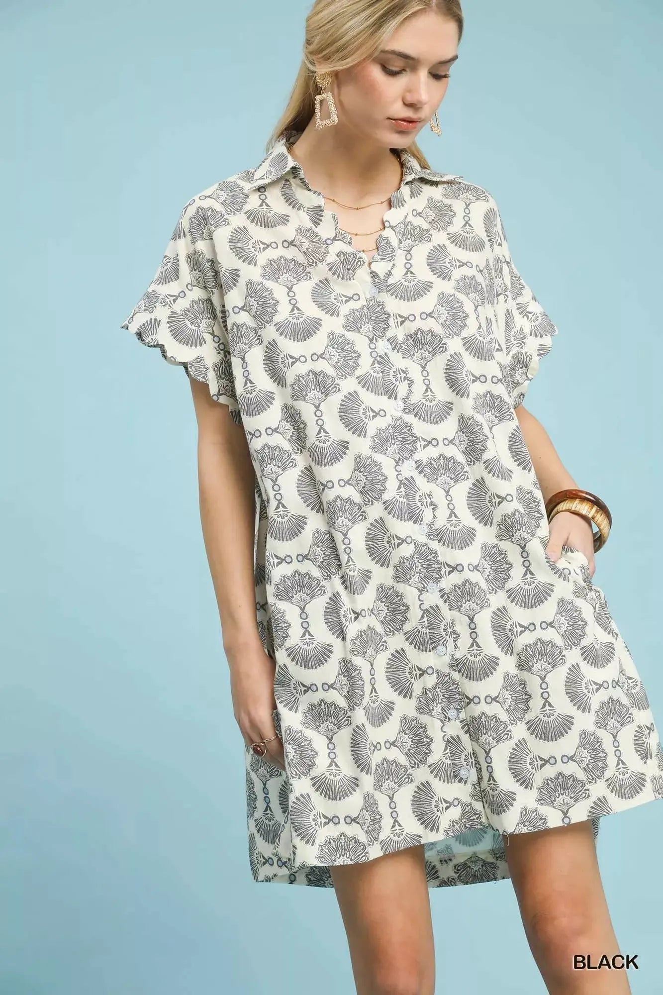 Umgee Printed Button Front Shirt Dress by Umgee USA