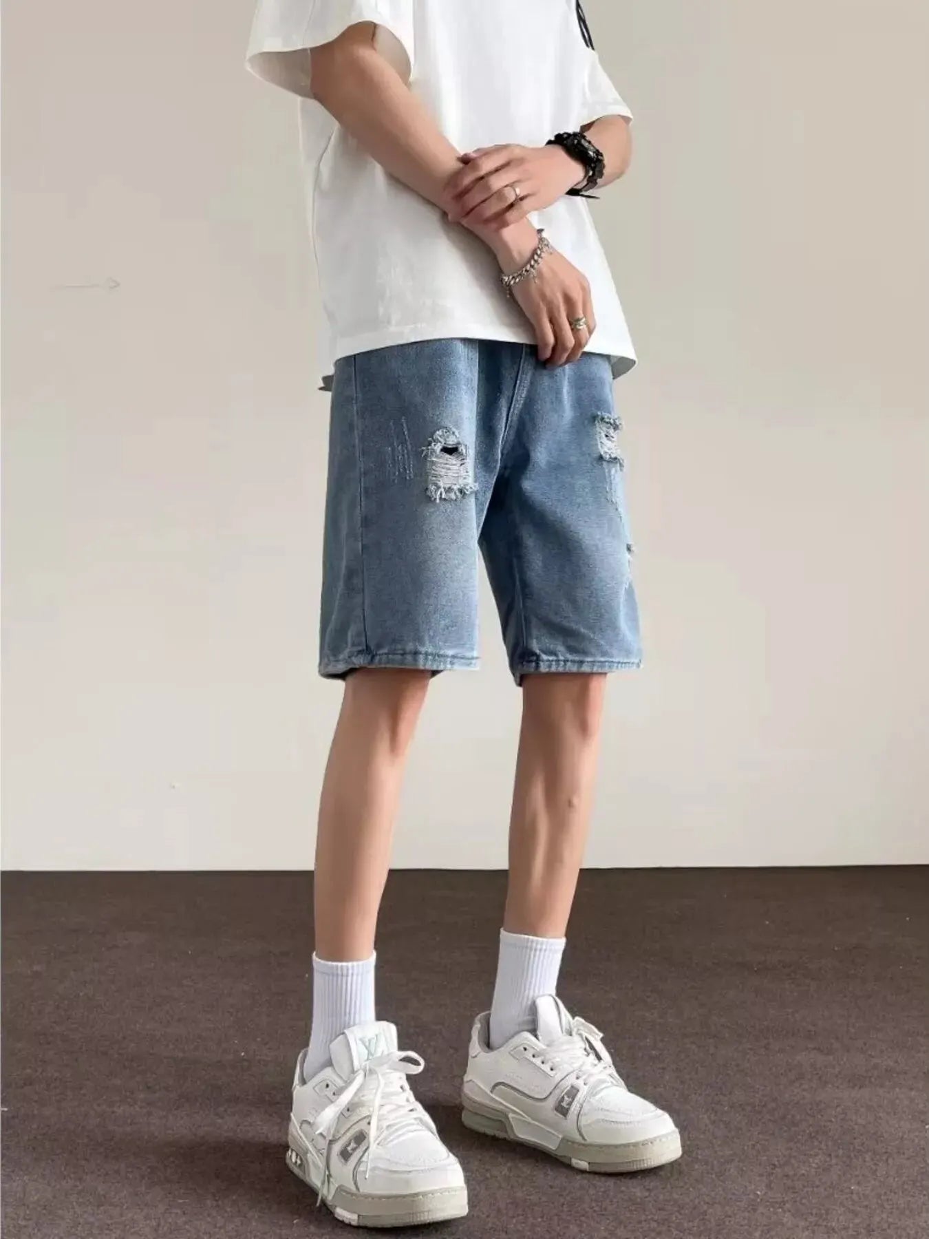 Men's Full Size Ripped Casual Loose Fit Denim Shorts Plus Size by Partner Label