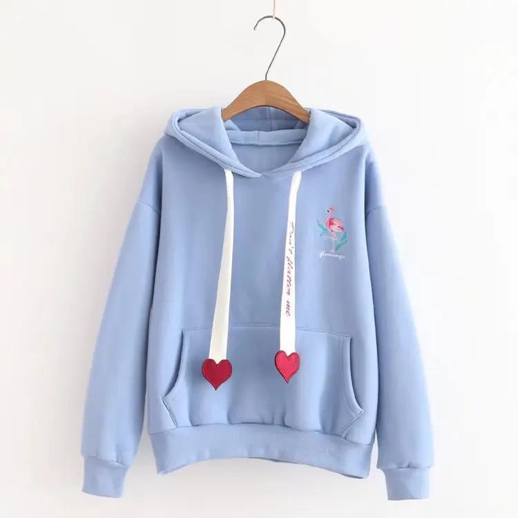 Printed And Velvet Flamingo Love Hooded Sweatshirt by Maiden-Art