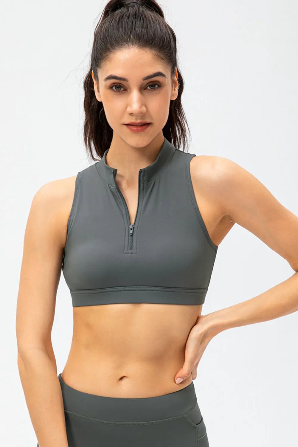 Full Size Cropped Cutout Back Zipper Front Active Tank Top by Partner Label