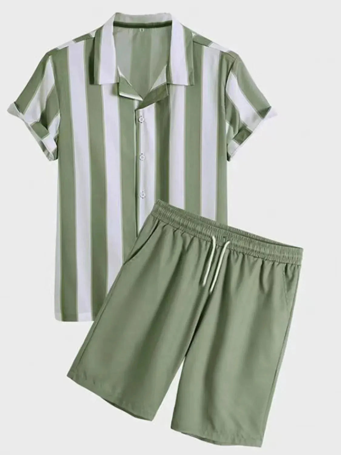 Men's Full Size Striped Casual Shirt and Shorts Set Plus Size by Trendsi