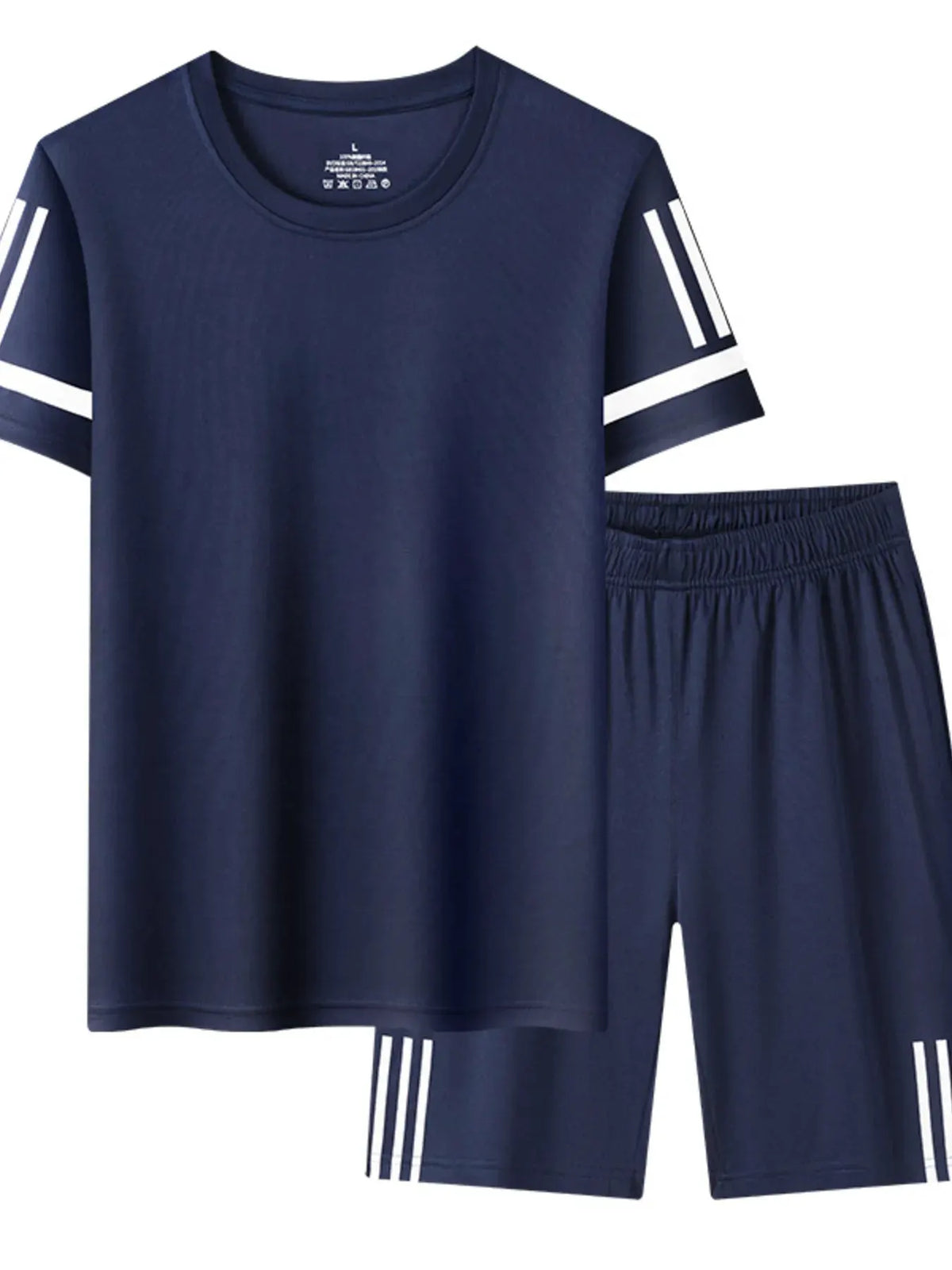 Men's Plus Size Round Neck Short Sleeve Top and Shorts Set by Trendsi