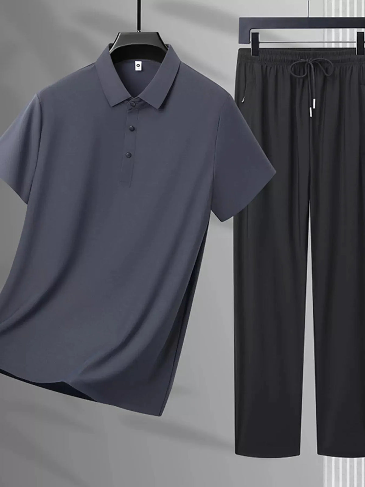 Men's Plus Size Button Detail Polo and Pants Set by POL