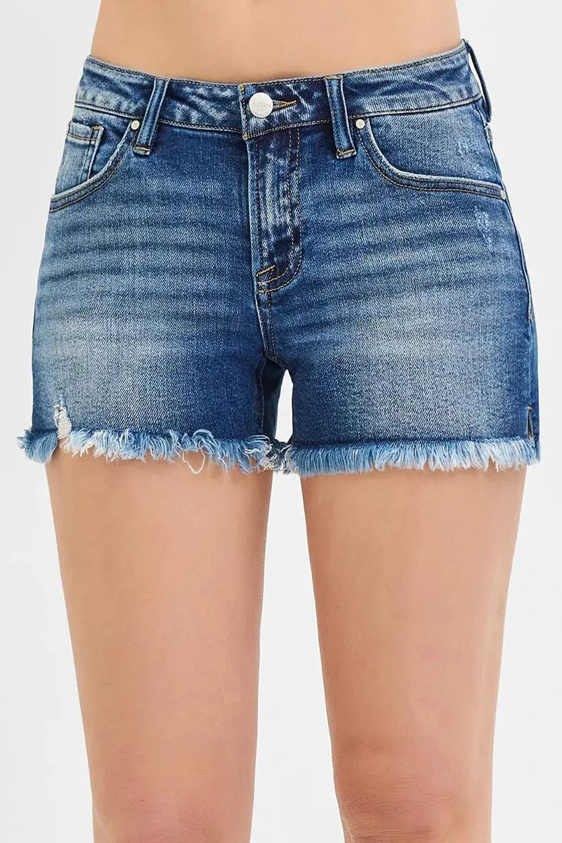 RISEN Full Size Low Rise Frayed Denim Shorts Plus Size by RISEN