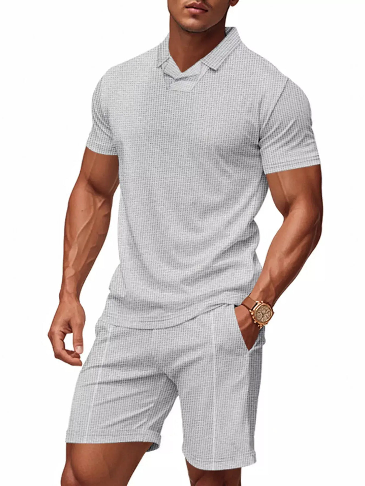 Men's Full Size Casual Short Sleeve Polo and Shorts Set Plus Size by Trendsi