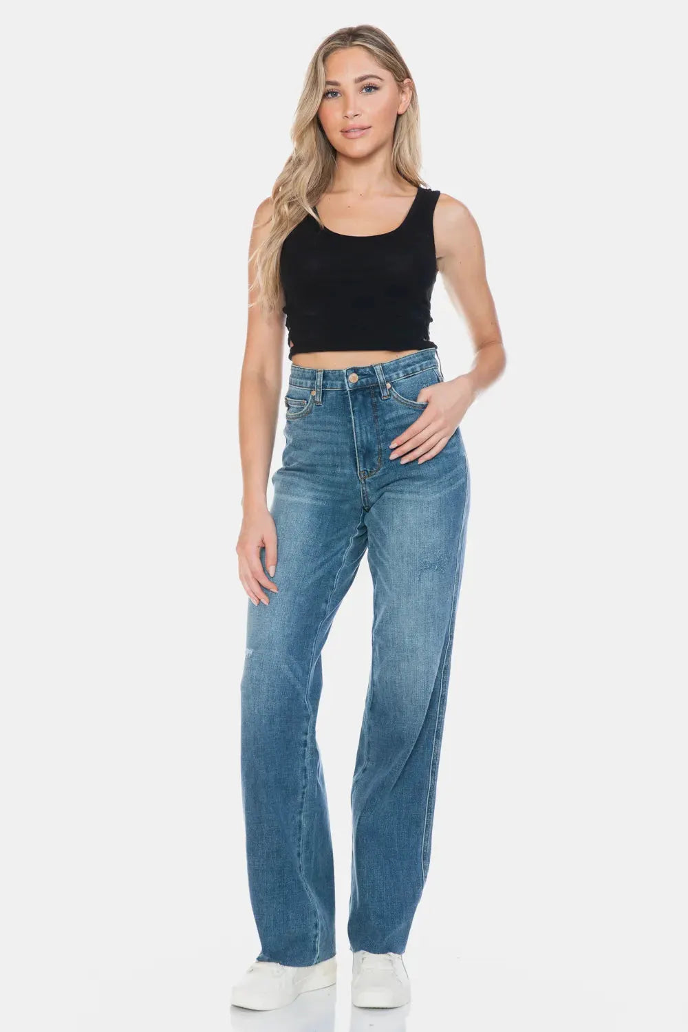 Judy Blue Full Size Tummy Control Cut Raw Hem Straight Jeans by Judy Blue