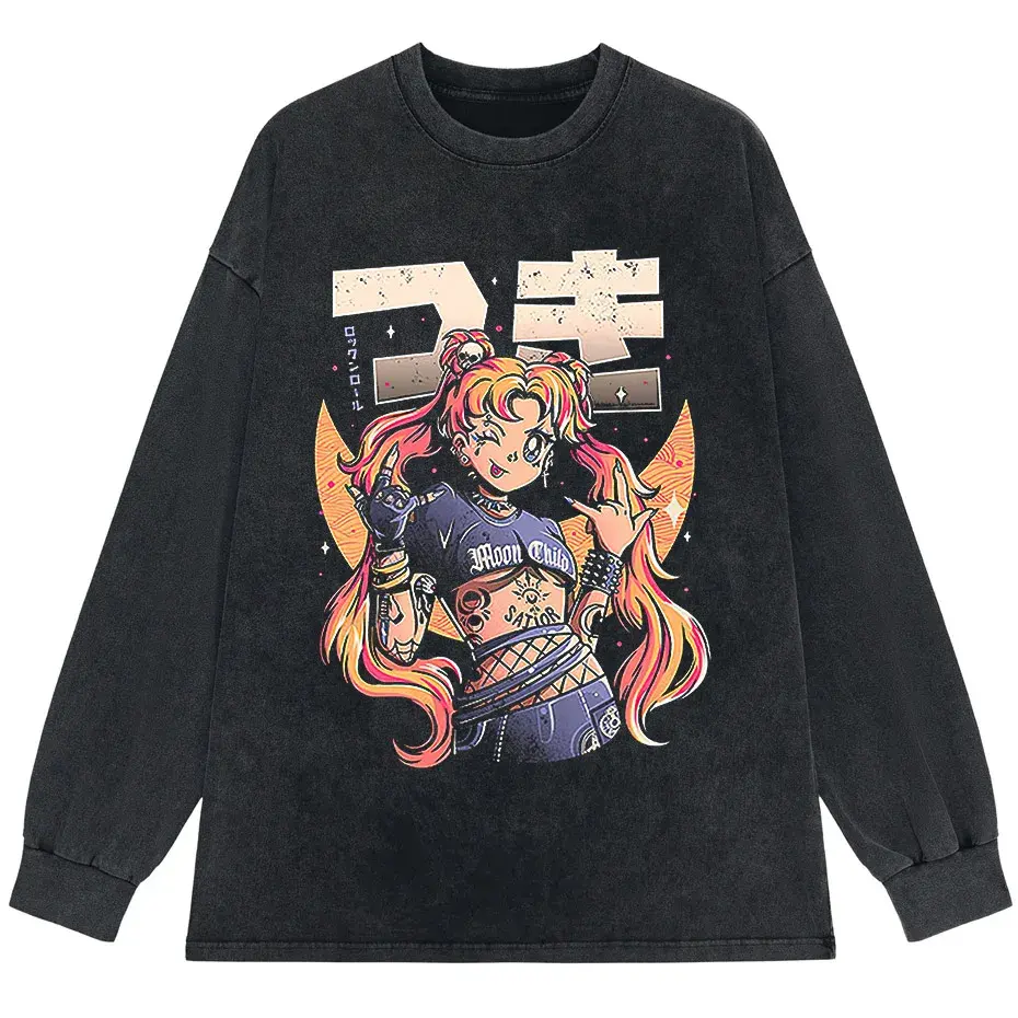 Men's Retro Anime Girl Graphic T-Shirt Cotton Oversized Vintage Tee by Vimost Shop