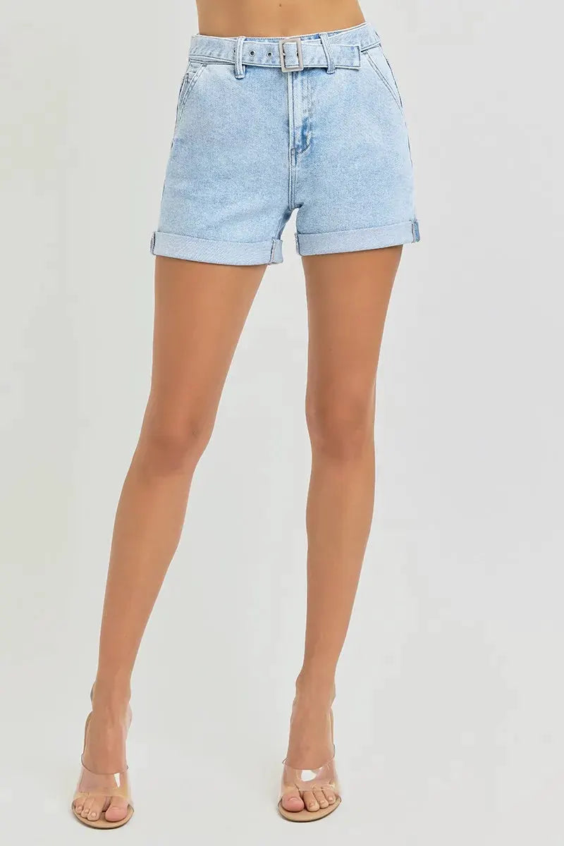 RISEN Full Size High Rise Belted Roll Up Shorts Plus Size by RISEN