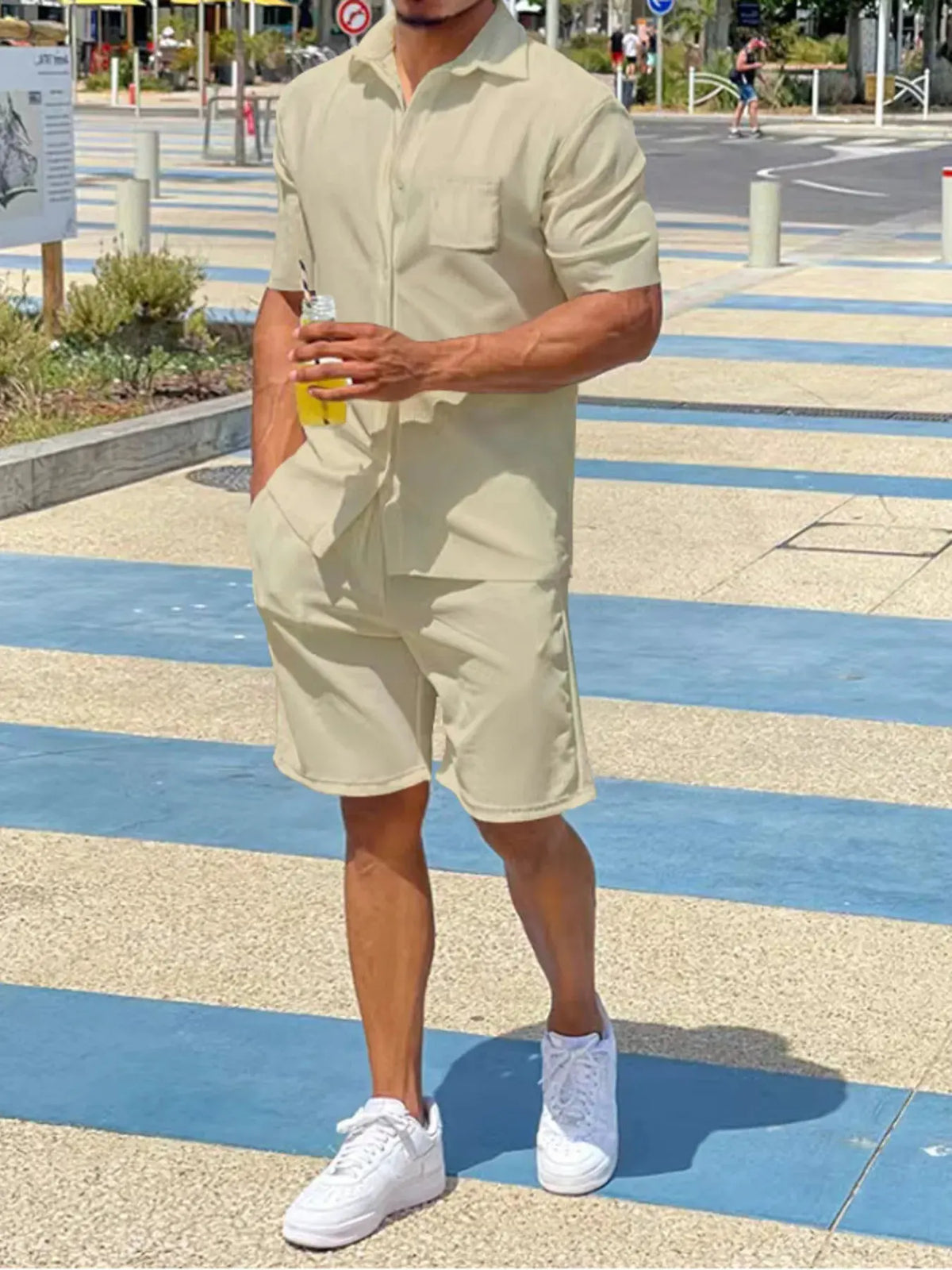 Men's Plus Size Button Up Shirt and Shorts Set by Trendsi