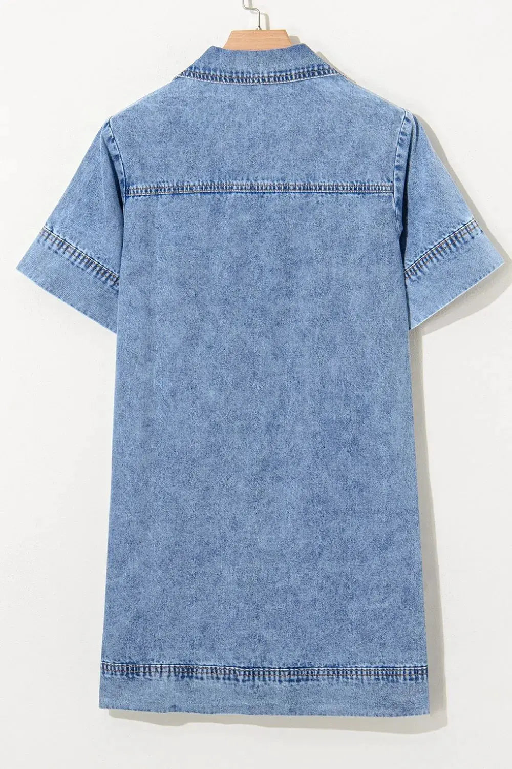Short Sleeve Collared Patched Pocket Denim Mini Dress by Partner Label