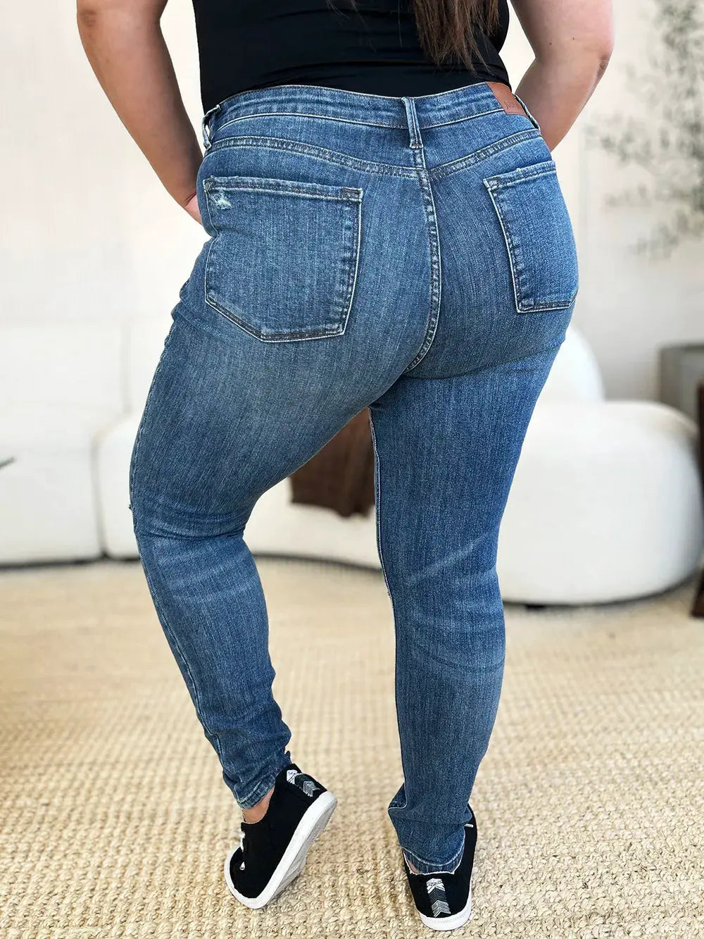 Judy Blue Full Size Mid Waist Distressed Slim Jeans by Judy Blue