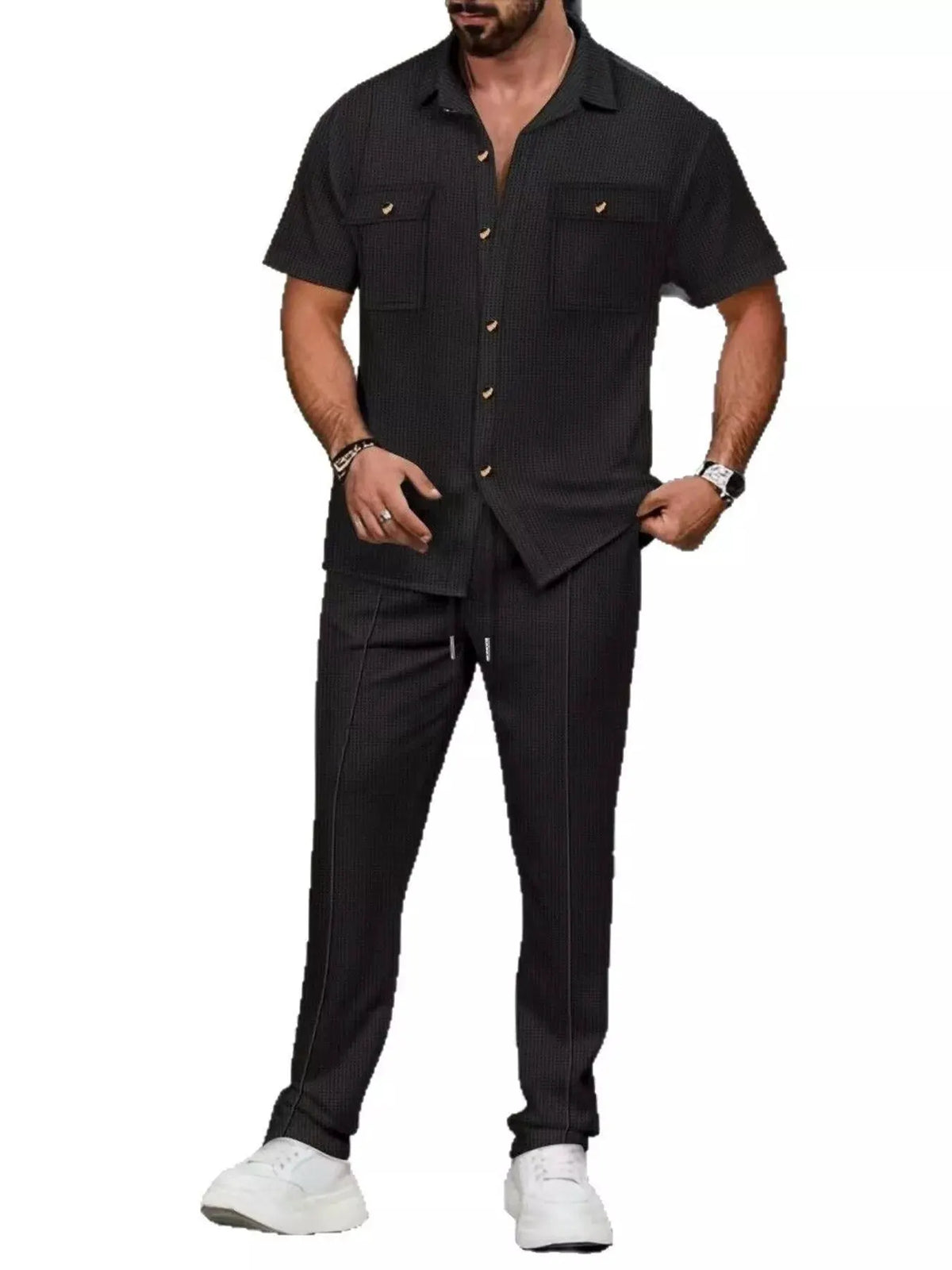 Men's Full Size Casual Short Sleeve Shirt and Pants Set Plus Size by Trendsi