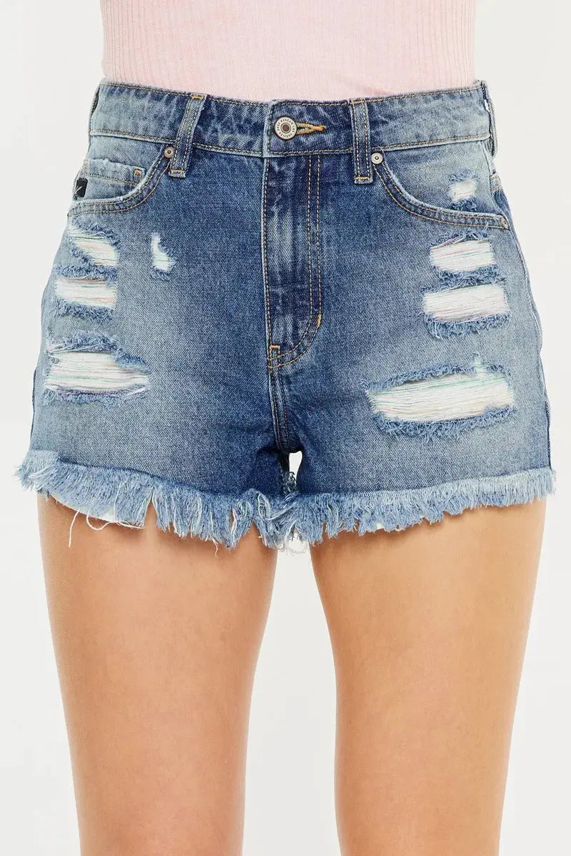 Kancan High Rise Raw Hem Denim Shorts by Kancan