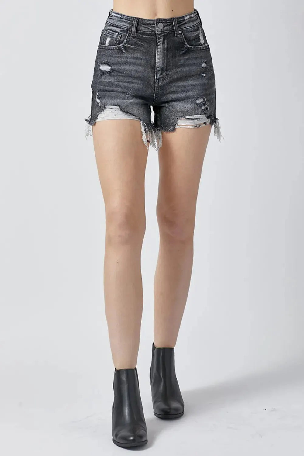 RISEN Full Size High Rise Distressed Denim Shorts by RISEN
