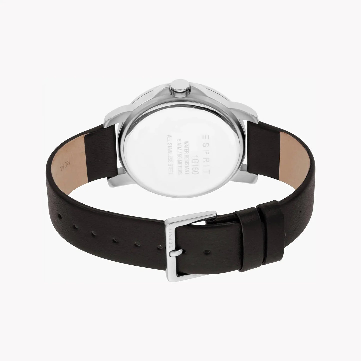 Esprit Men's Black Leather Watch, Silver Dial | Es1g021m0045 by ESPRIT