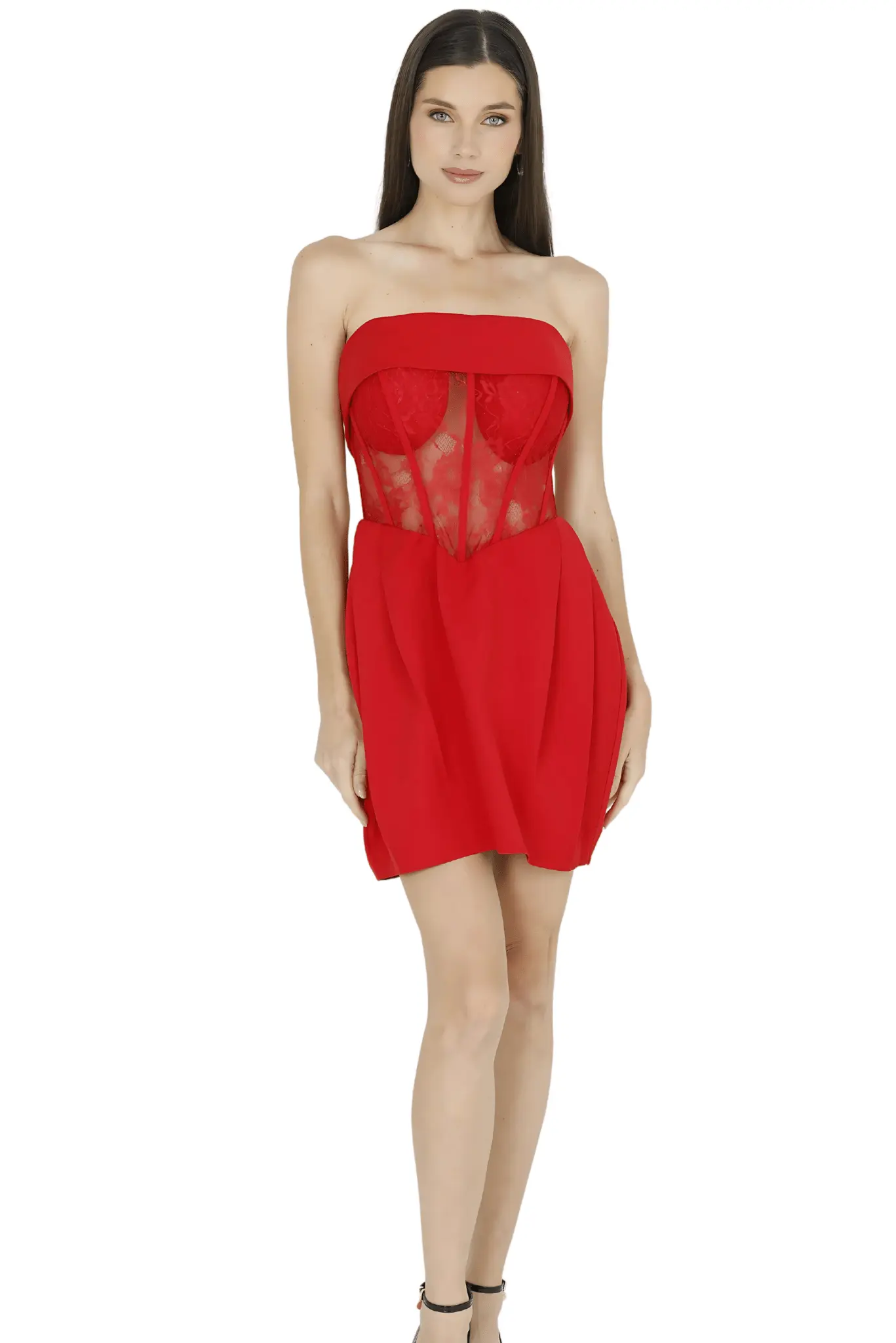 Daisy Strapless Lace Corset Dress (Red) by Akalia