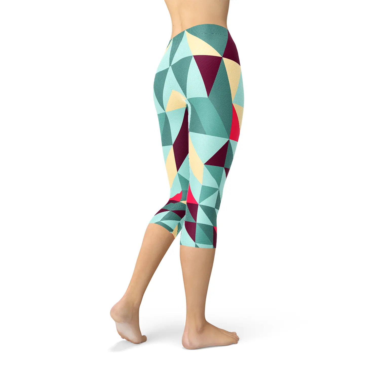 Womens Capri Leggings w/ Geometric Triangles by Maroon Sooty